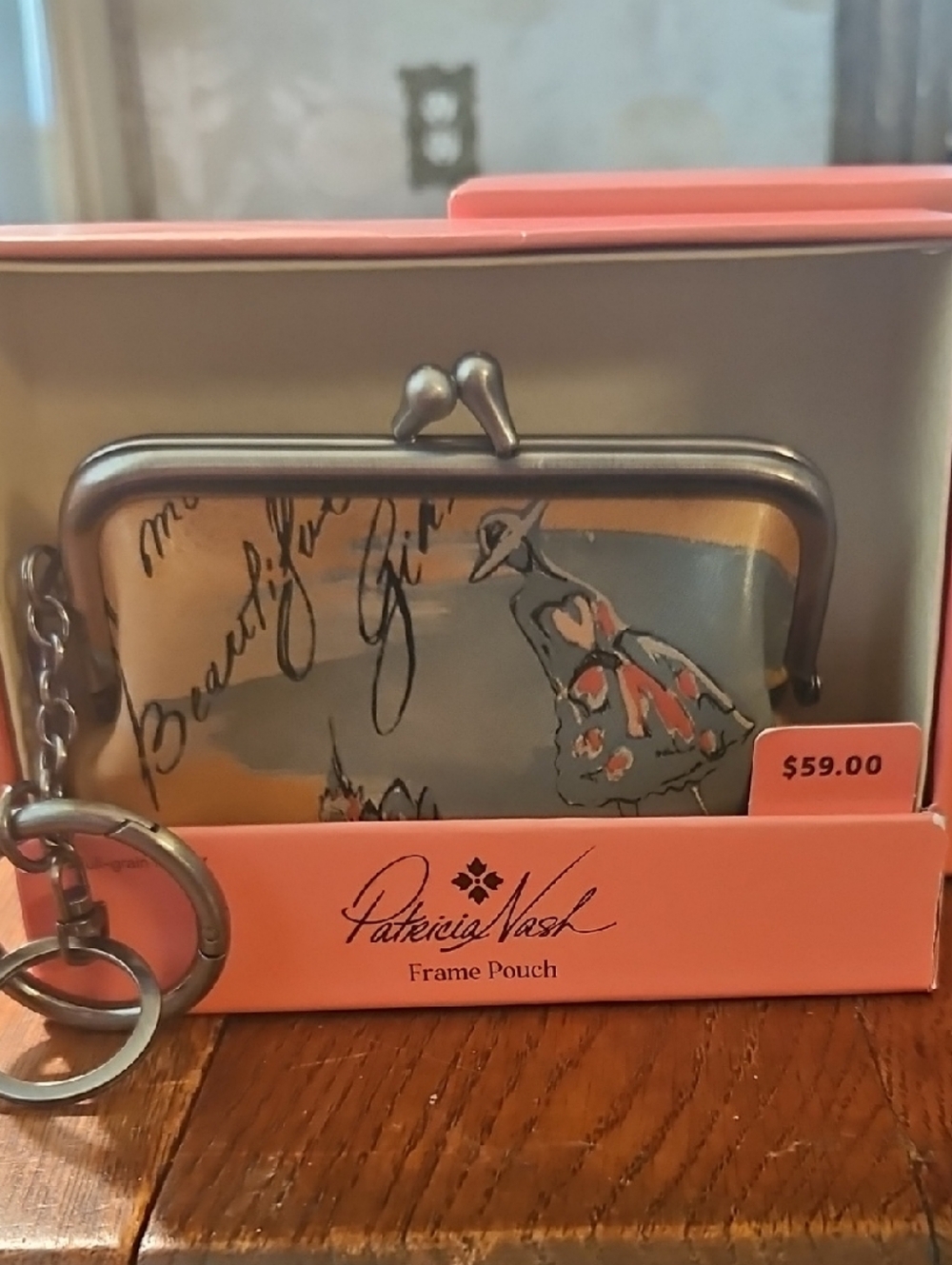 Patricia Nash Coral-Accented Floral Frame Pouch with Keyring